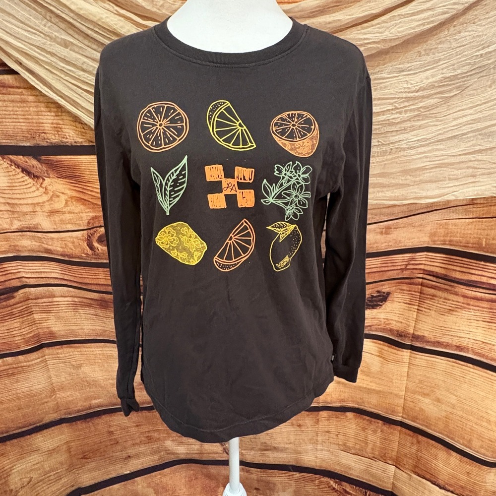 Vans Womens Long Sleeve Brown Citrus Graphic Crewneck Tee Size